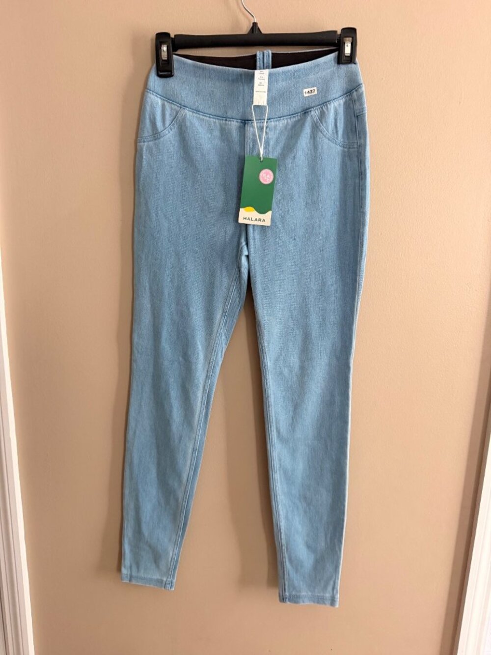 Halara XS Full-Length Light Blue Denim-Look Leggings XS Cotton Blend